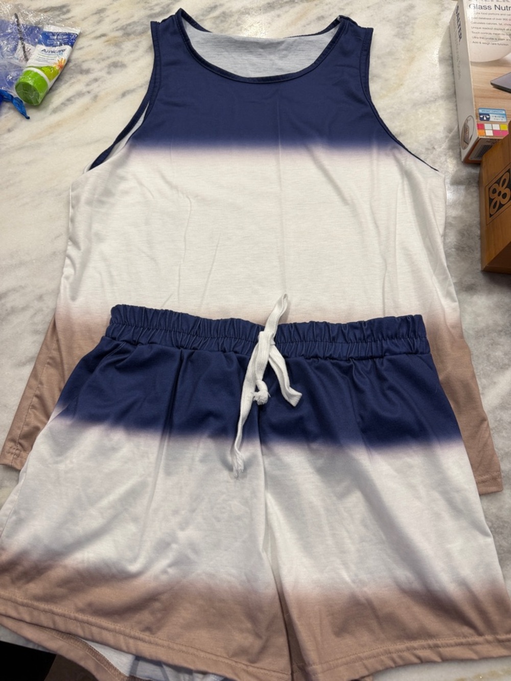 SHEIN Navy and Light Blue Ombre Tank & Shorts Set